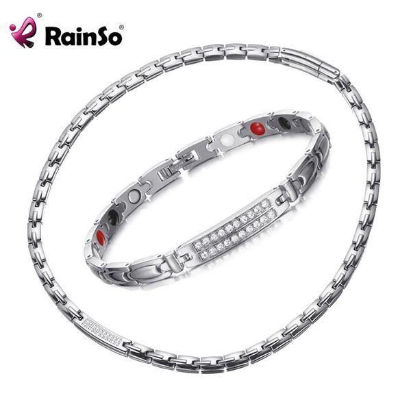 

rainso germanium magnetic healthy jewelry set korean popular exquisite necklaces bracelets for lady magnetic therapy jewelry, Silver