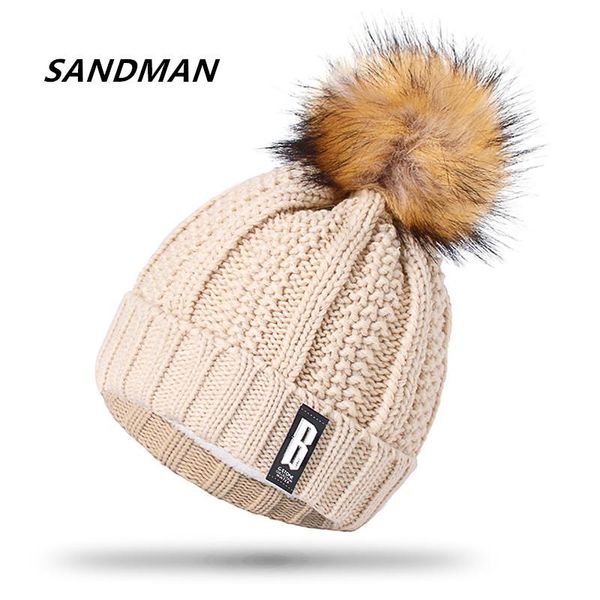 

girl add fur women b cap knitted sandman beanies winter s wool letter pom poms for ball cotton hat warm godjs pingtoy, Black;white