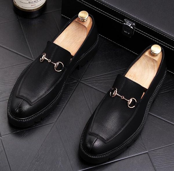 

new spring and autumn business suits, black leather shoes, casual shoes, pointed toe caps, men's increased lazy shoes