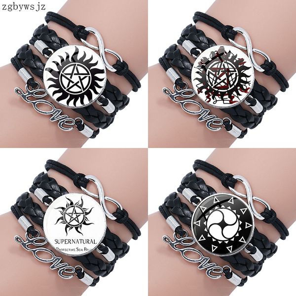 

charm bracelets multilayer black leather bracelet bangle for girls gift lovely daughter sister art star logo, Golden;silver