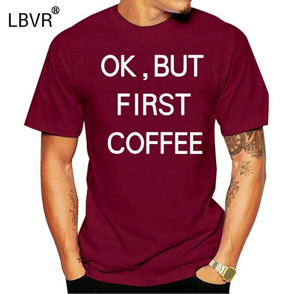 

casual o-neck knitted men t-shirt quality loose cotton short sleeve ok but first coffee printed men t shirt