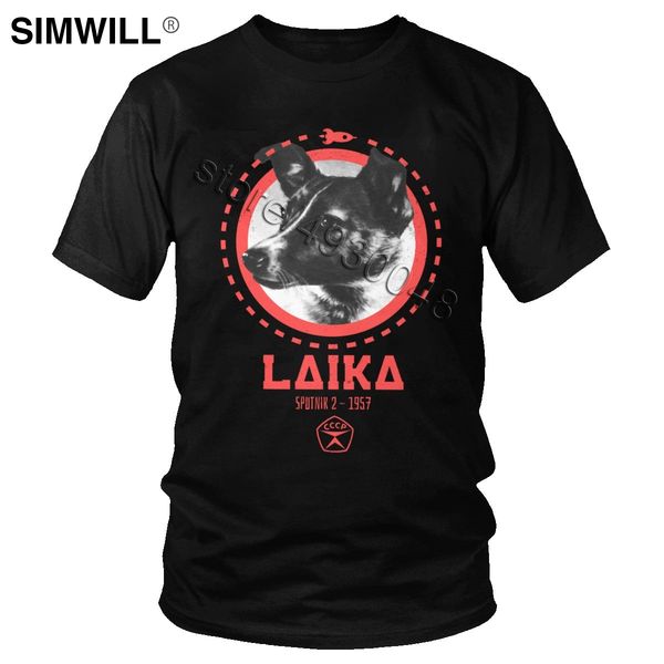 

classic vintage soviet space dog t shirt for men pure cotton printed cccp laika dog t-shirt o-neck short sleeve russian tee gift