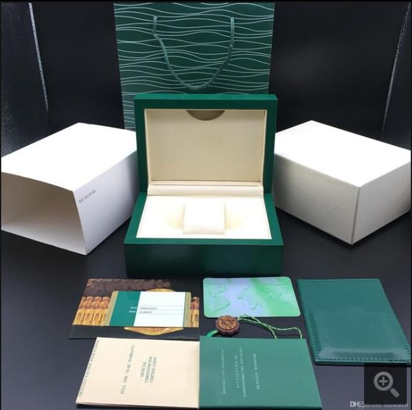 Scatola per orologi della migliore qualità Nuovo stile Scatola originale verde Certificato Borsa in pelle Scatole regalo In scatola per orologi GMT Scatole di legno verdi