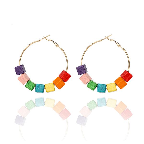

dangle & chandelier limited edition candy-colored wooden round pendant earrings women stainless steel hoop fashion party jewelry gift girl, Silver