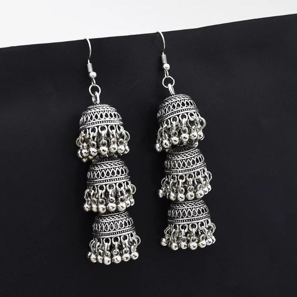 

dangle & chandelier bells tassel earrings for women boho vintage ethnic gypsy jewelry ladies retro jhumka afghan turkish, Silver