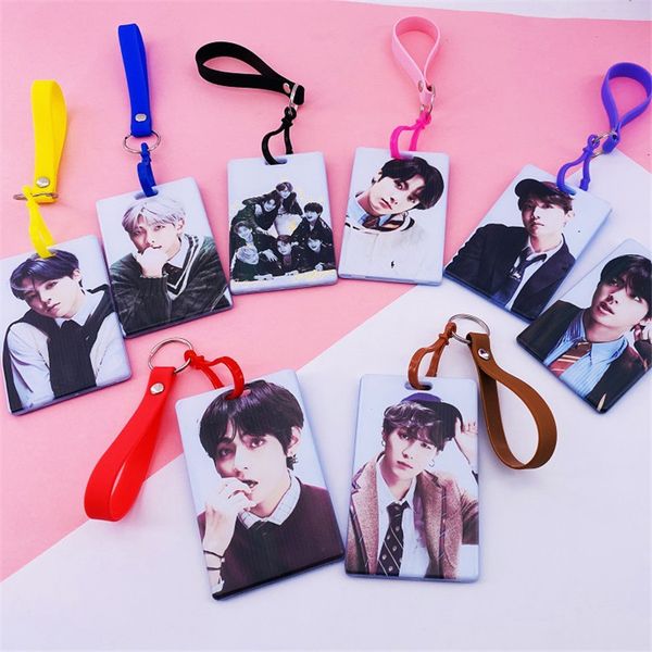 

kpop bangtan boys : 7 id bus pass card protective case sets with lanyard lu6981, Golden;silver
