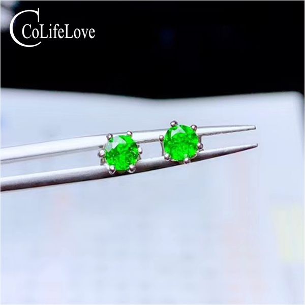 

colife ювелирные изделия простой 925 серебро gemstone серег 4mm натуральный хромдиопсид серьги стерлингового серебра диопсид ювелирные издел, Golden;silver