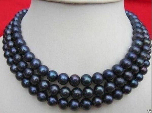 

9-10mm tahitian black pearl necklace 50" yellow clasp, Silver