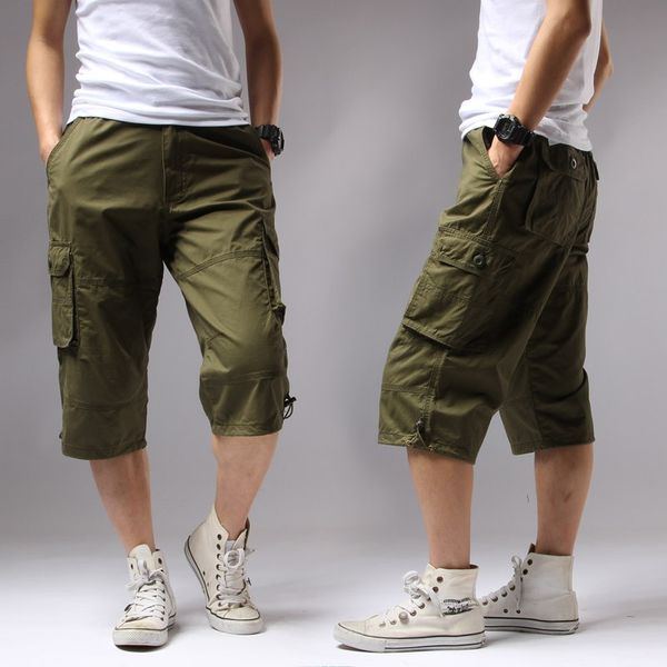 

men's shorts summer casual regular solid pockets army green cotton men cargo big size 5xl, White;black