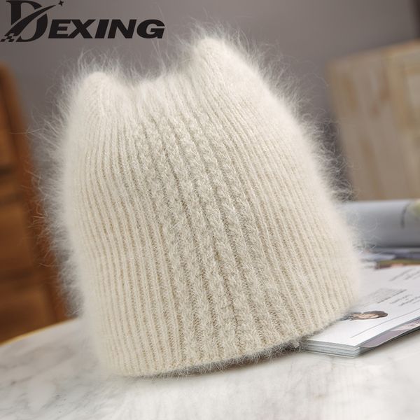

beanie/skull caps winter hat fur cat ears solid autumn knitted beanies hats warm soft bodycon gift, Blue;gray