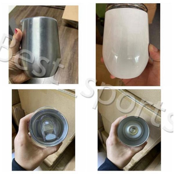 

12oz wine tumblers blank sublimation egg cup stainless steel vacuum insulated cup coffee mugs with lid beer mugs with sea shipping yya481