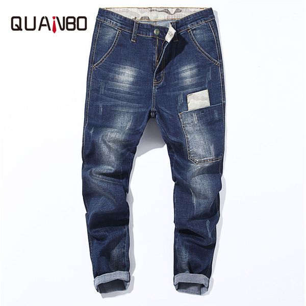 

big size men bike jeans 2020 autumn winter new high stretch loose harem pants brand denim trousers male blue black 42 44 46 48
