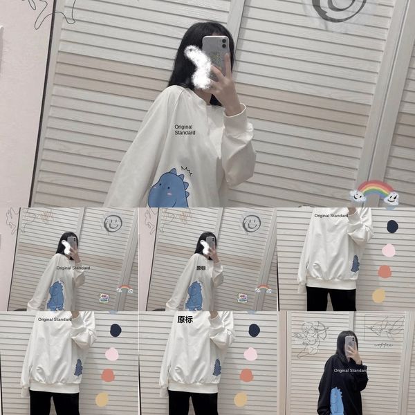 

ad брат осень размер динозавр хлопок пар мужчины и женщины ины новых футболок sweatersweater свитера случайный свободный мультфильм длинный, Black