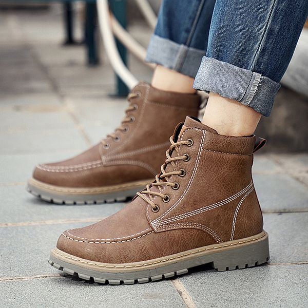 

boots men high-leisure outdoor short boots british retro cowhide leather winter warm men shoes fgb, Black