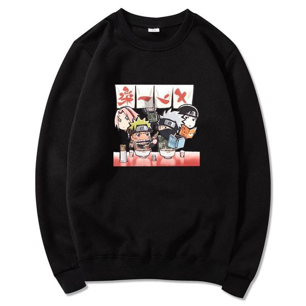 

fashion japanese anime cartoon ichiraku ramen hoodies men women sweatshirt harajuku hip hop funny moletom, Black