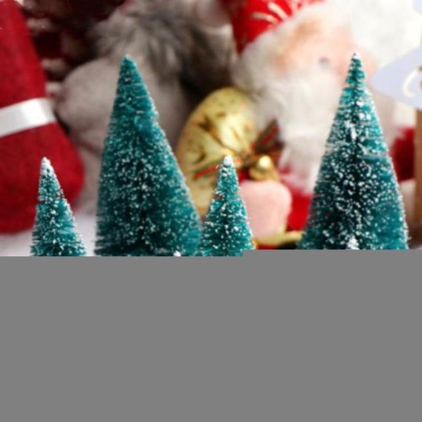 

12pcs mini christmas tree mini sisal snow frost trees with wooden base for christmas table decoration