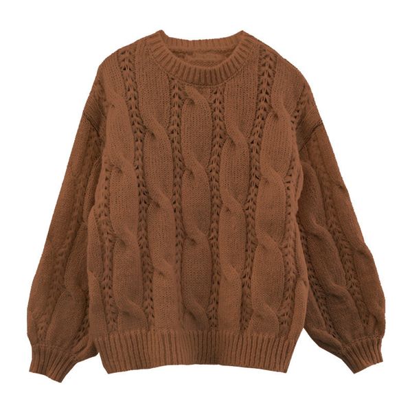 

women's sweaters solid o neck sweater women pullover loose autumn and winter coat retro coarse yarn linen flower color outer wear v201, White;black