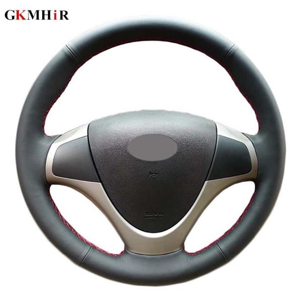 

black pu artificial leather hand-stitched car steering wheel cover for i30 2009