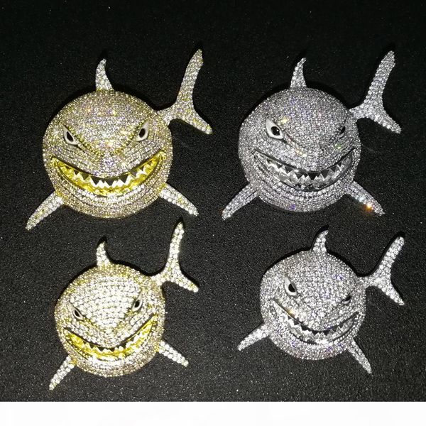 

men heavy micro pave cz cz czed out out hip hhp shark head head colenge медное золото посеребренное подвесное ожерелье, Silver