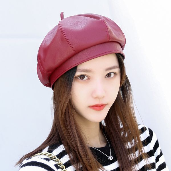 

berets fashion arrival women temperament pu beret hat comfortable simple fresh vintage elegant wild trend cute, Blue;gray
