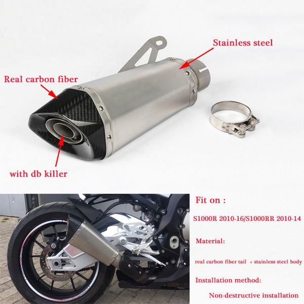 

motorcycle stainless steel carbon fiber 51mm head tail exhaust system silp on for s1000r 2010-16 s1000rr 2010-14