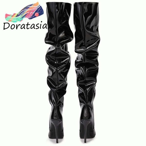 

doratasia ins women pointed toe high heels zipper party shoes winter stylish brand boots women knee high boots, Black