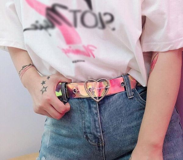 

29 styles new fashion women transparent laser belts heart-shaped round pin buckle clear waist strap punk ladies girls jeans belt, Black;brown