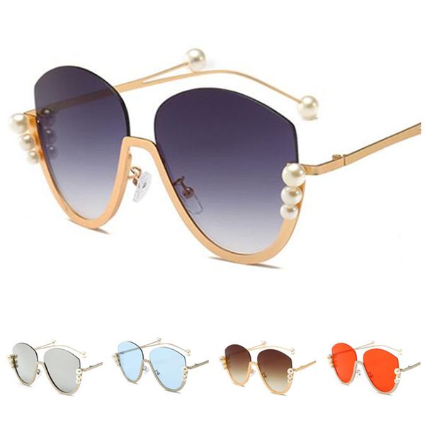 

fashion women semi-rimless sunglasses pearl design sun glasses goggles anti-uv spectacles oversize frame eyeglasses ornamental adumbral a, White;black