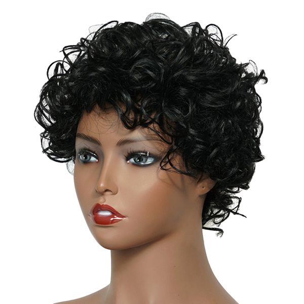

8 inches women heat resistant short wig human hair hairpiece cosplay wigs, Black