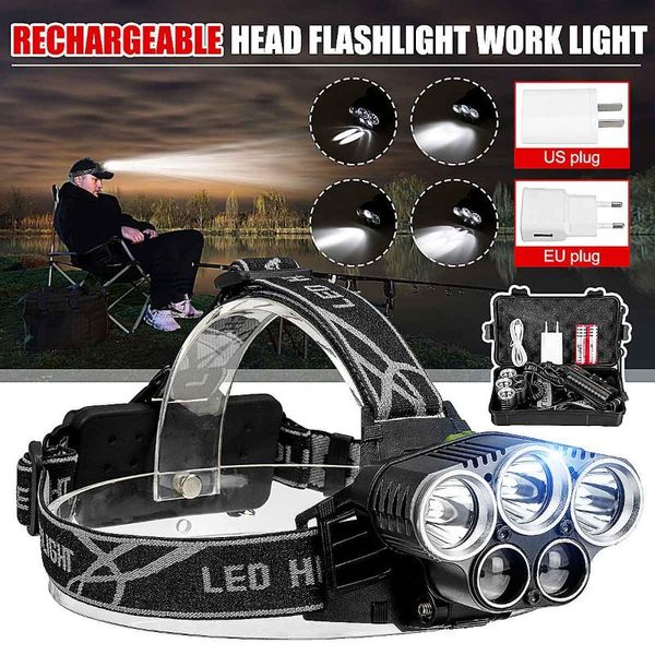 

led headlight headlamp 5led head lamp power torch head light 18650 battery for camping fishing hiking riding