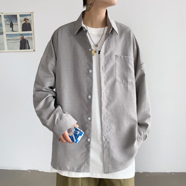 

new 2020 spring autumn features shirts men korea casual shirt new long sleeve oversize male shirts 3 colors l58, White;black