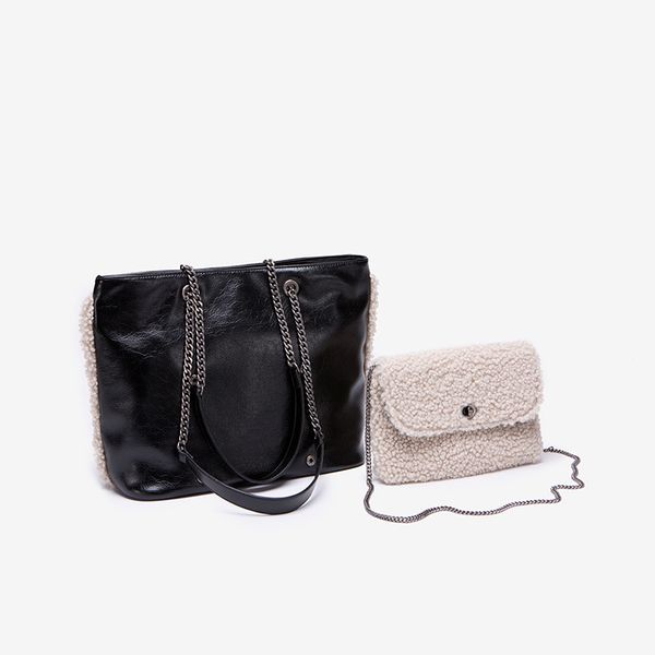

women's bag new wild lamb plush large capacity tote bag chain shoulder