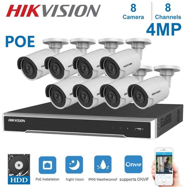 

hikvision 8channels poe network security nvr with h.265+ 4mp night vision waterproof ip camera cctv security system kits