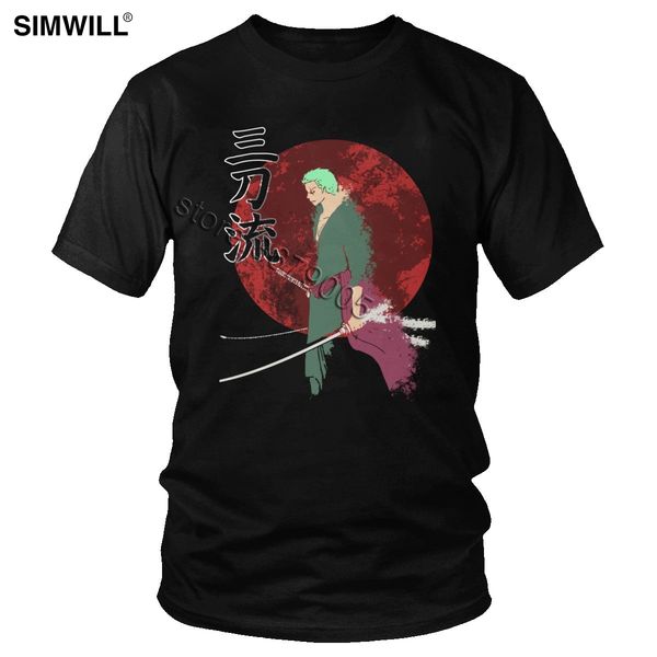 

cool pirate hunter roronoa zoro t-shirt men casual short sleeve cotton t shirts japan anime one piece tee big and tall gift