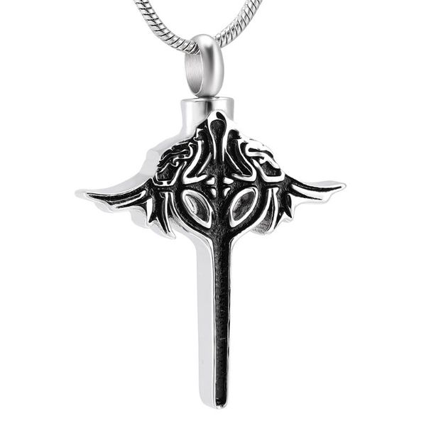 

pendant necklaces ethiopian cross with wing stainless steel men necklace attractive jewelry urn keepsake ashes holder for women, Silver