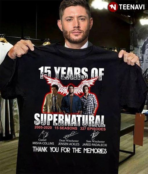 

15 years of supernatural 2005-2020 15 seasons 327 episode thank you for the memories (new version) t-shirt