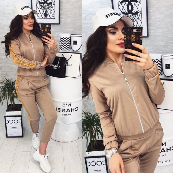 

20fw women's tracksuits new product fashion casual sequin stitching grace jacket trousers tracksuits size s-xl, Gray