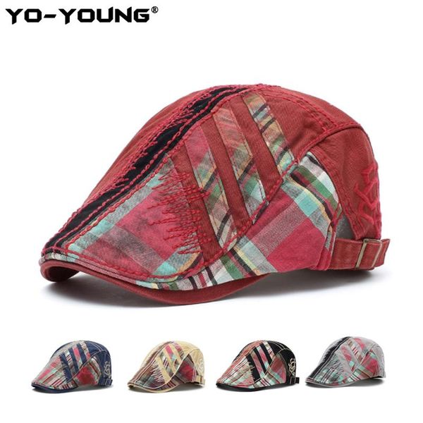

berets yo-young french plaid beret caps adjustable cotton flat duckbill cap classic englad style sboy gorras bone quality, Blue;gray