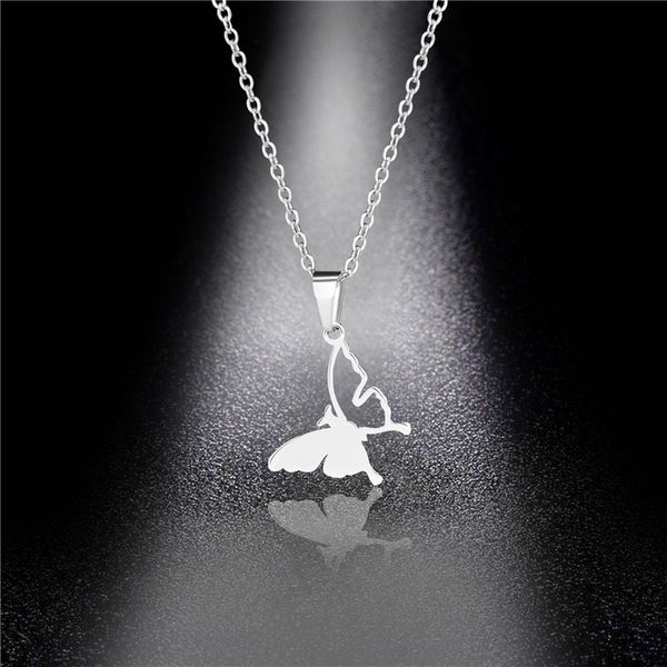 

pendant necklaces korean jewelry titanium steel net red butterfly necklace hip hop stainless flying, Silver