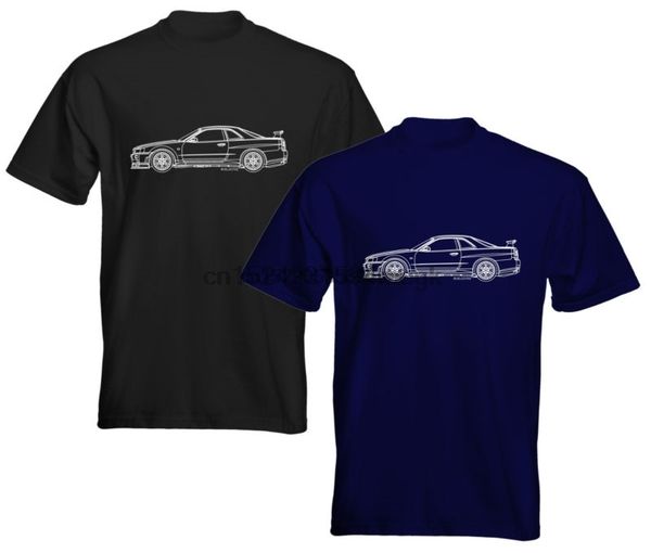 

mens премиум t-shirt nissan skyline r34 blueprint outline