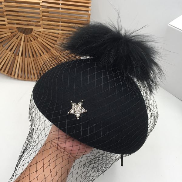 

hat female qiu dong about new black wool gauze beret large bulb fashionable minus age joker pumpkin, Blue;gray