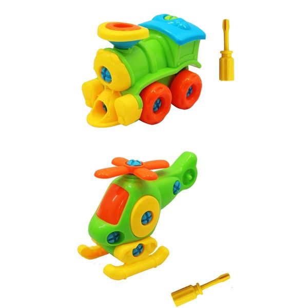 

plastic disassembling building block toy kit detachable train helicopter toy