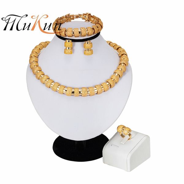 

mukun dubai gold jewelry nigerian wedding african beads jewelry set gold color turkish jewelry for women necklace earrings set mx200810, Slivery;golden