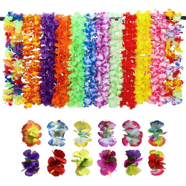 

36pcs tropical hawaiian leis garland artificial necklace hawaii flowers leis ruffled wreath party supplies diy gift decoration