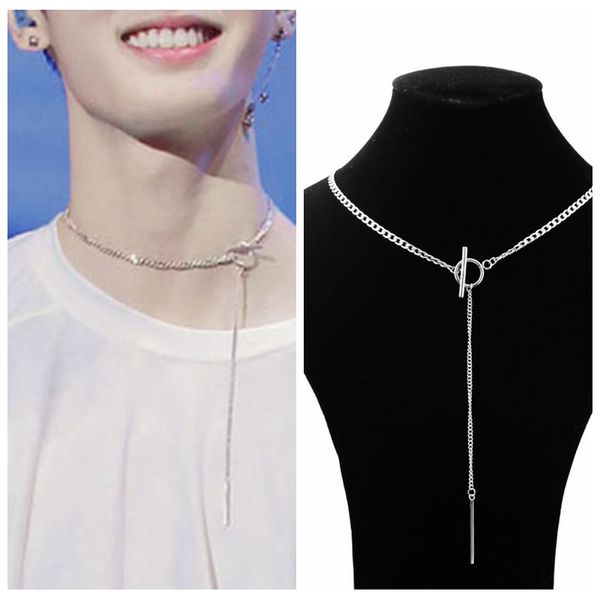 

idol same jewelry fashion stainless steel necklace long tassel pendant chain choker necklace men women gift kpop, Silver