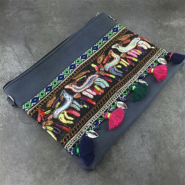 

boho chic fabric shoulder bag female tribal hippie gypsy tassel fringe music festival bucket soft crossbody bag