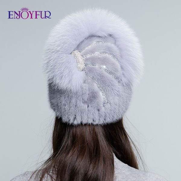

beanie/skull caps enjoyfur women winter fur hats natural warm bonnet fashion banana rhinestone solid color russia female beanies, Blue;gray