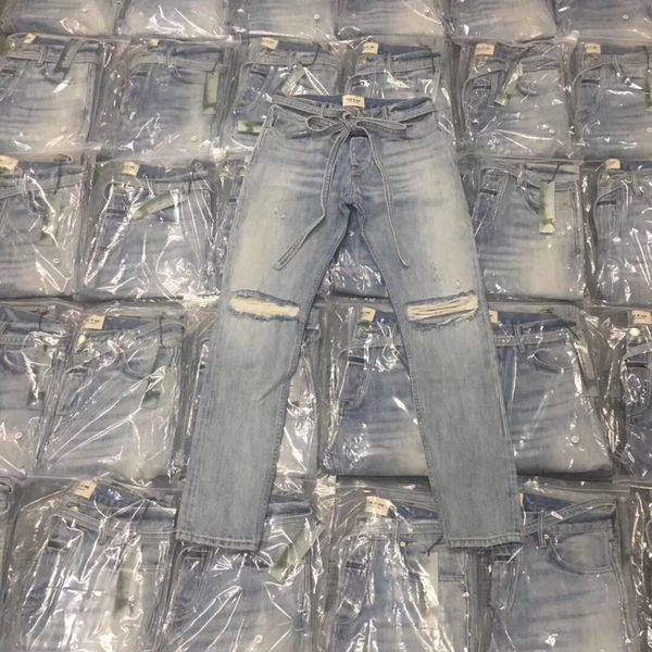 

19ss страх божий шестых fog hole jeans fashion street скейтборд повседневный denim брюки спорт фитнес hip hop трек брюки sweatpants hflskz12, Black