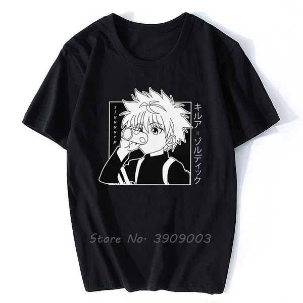

kawaii hunter x hunter tshirt men short sleeve killua zoldyck t-shirt fitted soft cotton anime tshirt tees harajuku streetwear