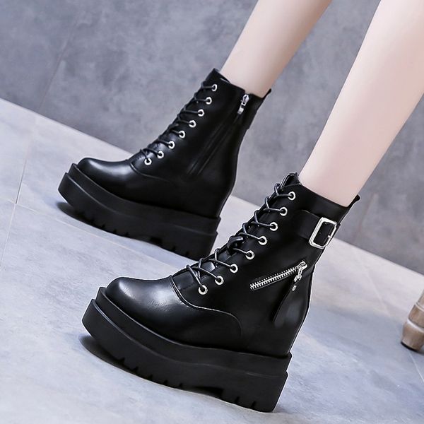 

black boots women autumn shoes fashion zip woman hidden heel boot 2020 autumn leather platform boots for women shoes ladies boot